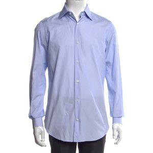 Battistoni White/Blue Striped Cotton Dress Shirt EU 38 (UK/US 15)